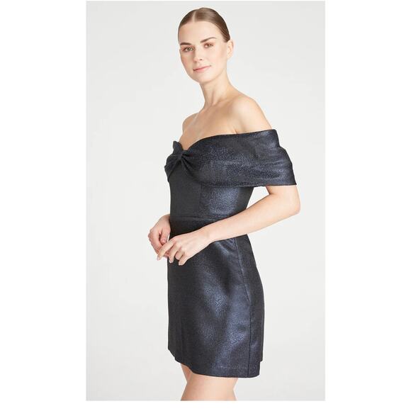 ML Monique Lhuillier Midnight Navy Blue Off the Shoulder Mini Dress 14 - Picture 1 of 11